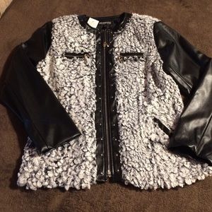 Jacket with Faux Leather sleeves and Faux Fur